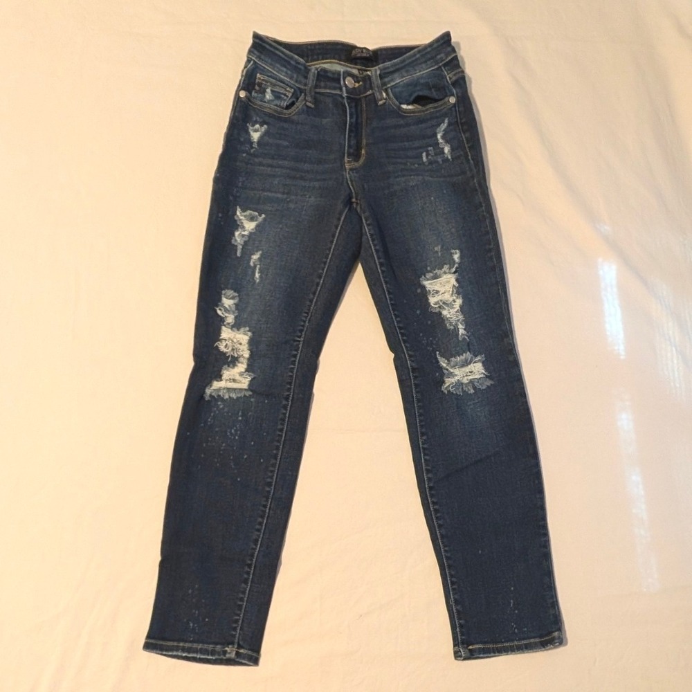 Judy Blue Distressed Boyfriend Jeans Dark Wash Paint Splatter Women's Size 3/26